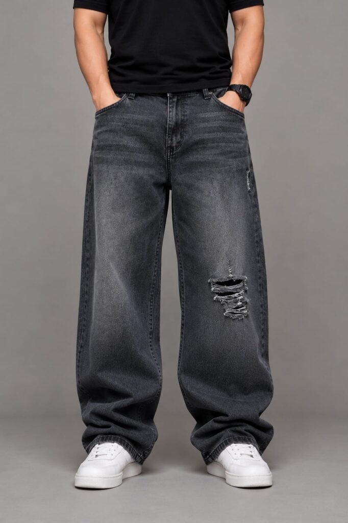 Men's dark grey baggy jeans